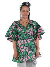 African Wrap Top, Double Layer 3/4 Sleeve  One Size, Cotton,   Ships Today