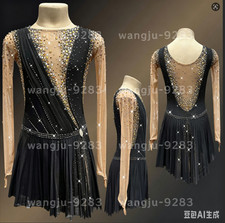 Ice skating dress Competition Figure Skating Twirling Costume black