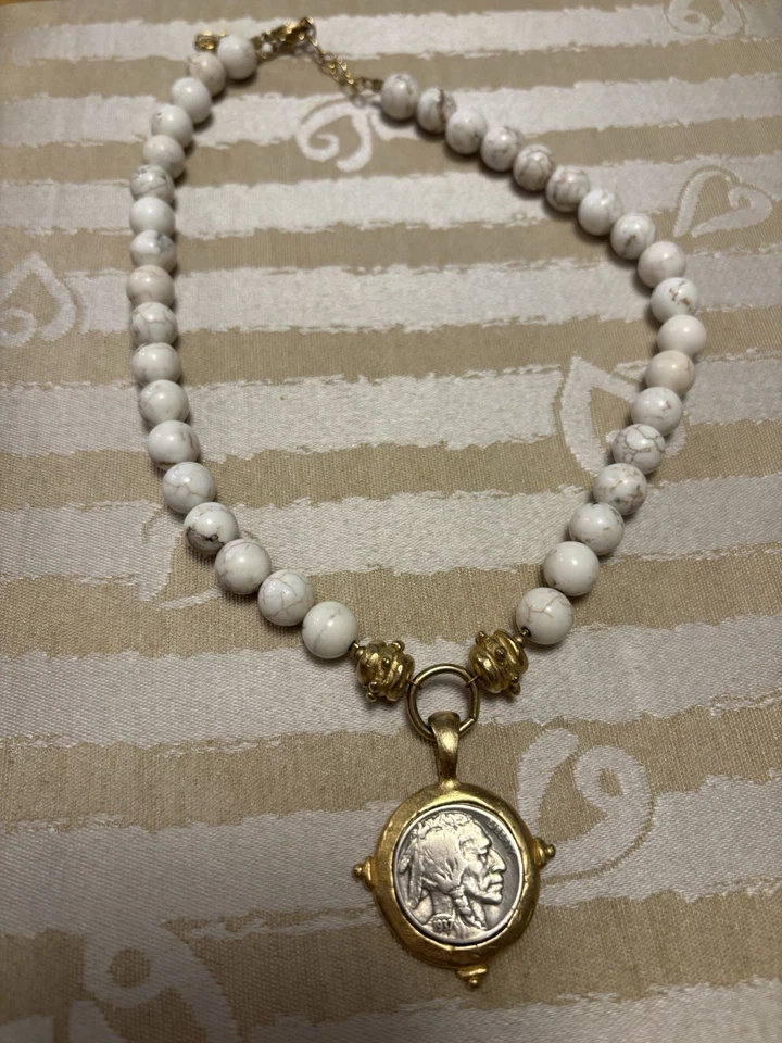 Susan Shaw American Indian Nickel White Turquoise Necklace - Image 3 of 4