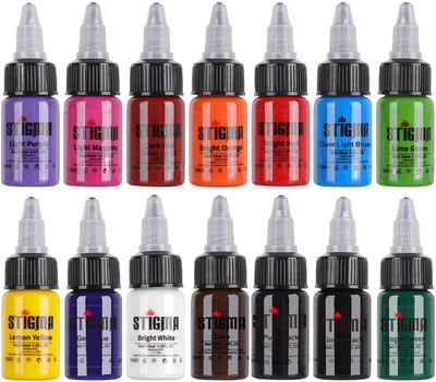 Stigma 14 Color Tattoo Ink Set 0.5 Oz Bottles High Quality Liquid Ink