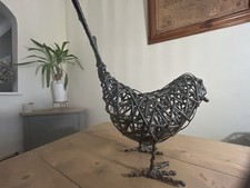Cottagecore Rustic Woven Large Black Rattan Wicker Sculpture Bird Blackbird