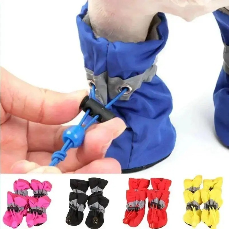 4PCS Waterproof Dog Shoes Anti-Slip Pet Rain Boots for Small Dogs Cats