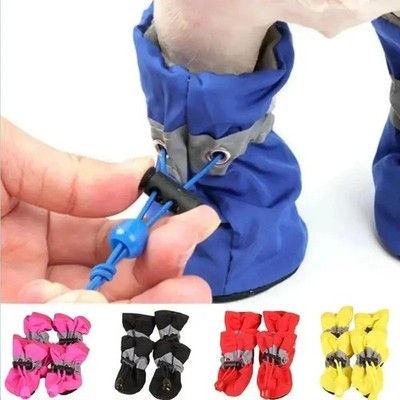 4PCS Waterproof Dog Shoes Anti-Slip Pet Rain Boots for Small Dogs Cats