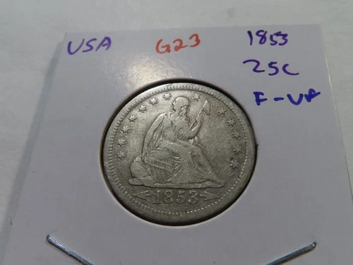 G23 USA 1853 Seated Liberty Quarter w/ Arrows & Rays FINE-VF