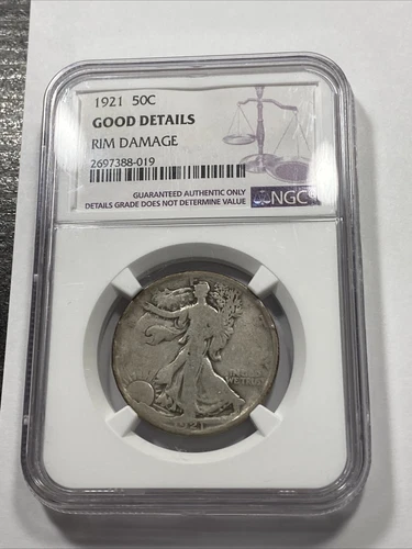 1921 50c Walking Liberty Half Dollar NGC Good Details Rim Damage Item 8179