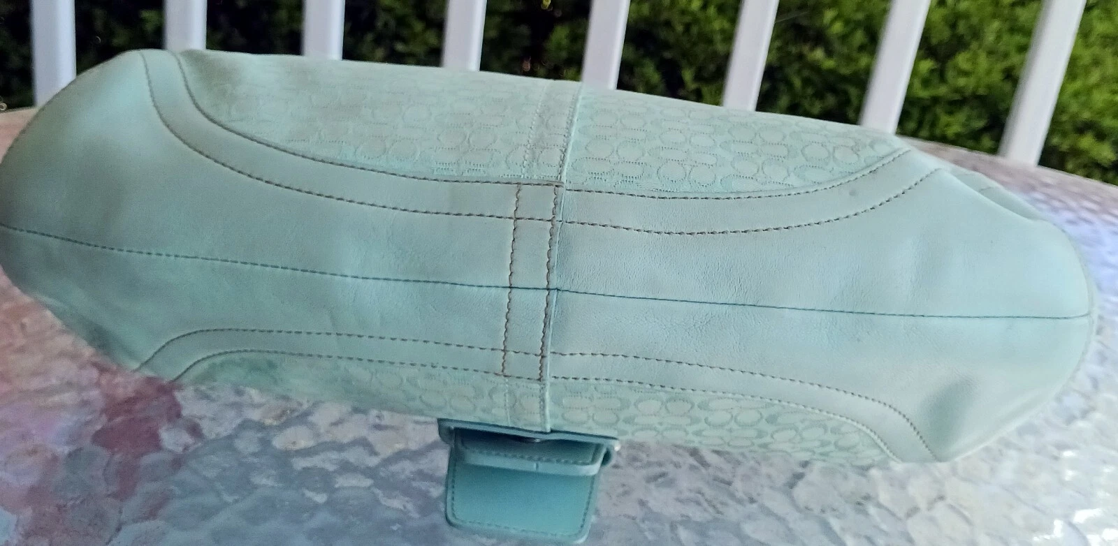 Borsa a tracolla Coach vintage F06808 Soho Robin Egg blu firma C e pelle