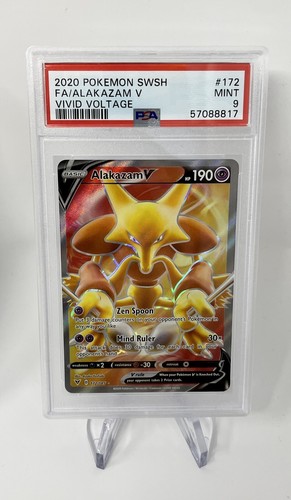Carta Pokemon SWSH FA 2020 Alakazam V Vivid Voltage 172 grado PSA 9 come nuova - Foto 1 di 2