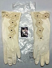 Vintage G.F. Granata Ladies White Kid Leather Gloves Italy Size 7 Lace Cutout