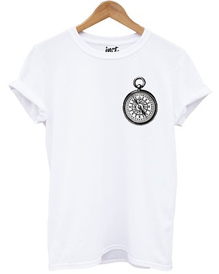 Compass Logo T-Shirt Brusttasche Time Direction Retro Vintage Mode Tee