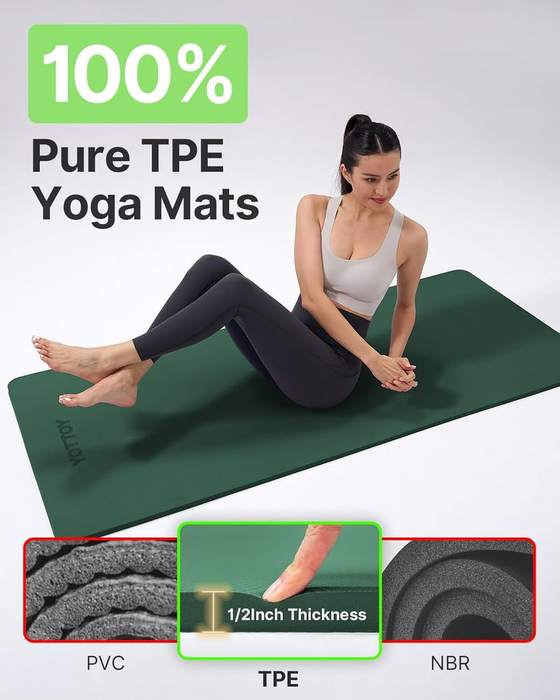 Extra Thick 1/2 Inch TPE Yoga Mat Non-Slip Professional Exercise Mat