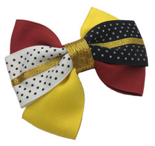Vtg Philips Hair Bow Clip Barrette Gold Yellow Black Red Polka Dot 1980s 1990s