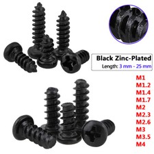 Phillips Pan Head Self Tapping Screws M1 M2 M3 M4 Self Tappers Black Zinc-Plated