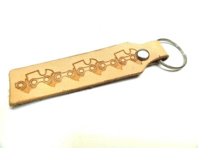 LEATHER KEYCHAIN CHAINSAW CHAIN SAW CUSTOM HAND MADE KEY RING GIFT FOB UNIQUE