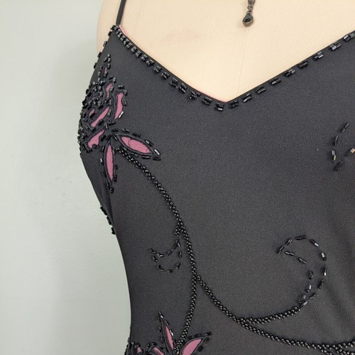 Vintage Betsy Adam Prom Dress Maxi Gown 10 Black Pink Floral Fairy Goth Glam - Picture 3 of 9