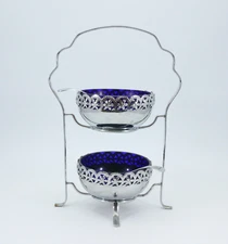 Celtic Quality Plate 2 TIER SERVING BOWLS Spoons Cobalt Blue & Silver w Spoons