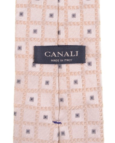 Canali Handmade in ITALY Ivory Jacquard Geometric Woven 100% Silk Tie - Picture 5 of 5