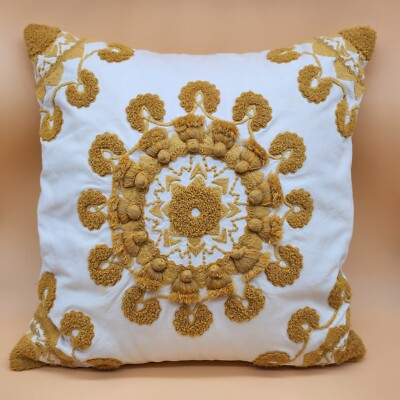 Pottery Barn Pom Pom Medallion Gold Pillow Cover w/ Down