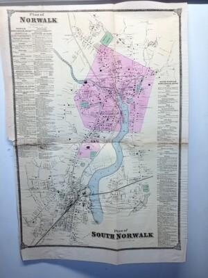 Original LARGE 1867  Hand-Colored  Map of Norwalk (#26)
