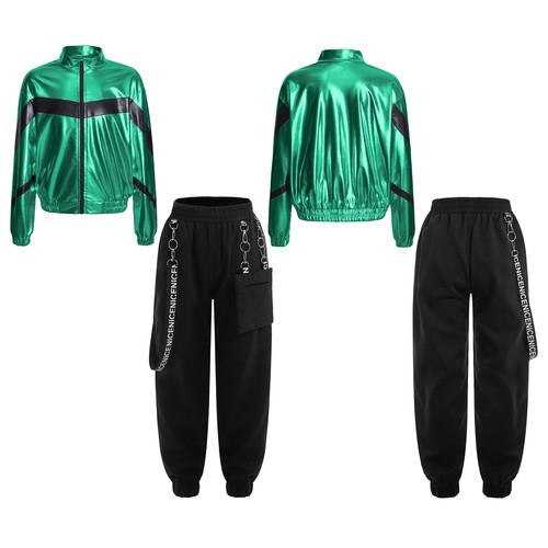 Kids Girls Dancewear Stand Collar Jacket With Pants Elastic Waistband Glossy - Picture 24 of 58