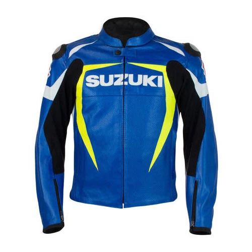 Handmade Genuine Leather Jacket Blue Racer Biker Jacket Motorbike Blazer