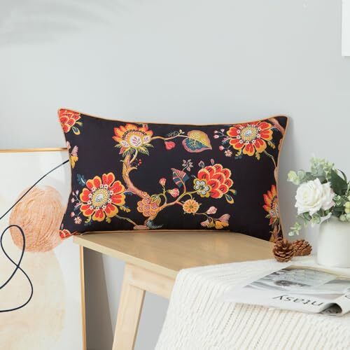 Farmhouse Style Soft Lumbar Pillow Cover, Linen Textured Red 12