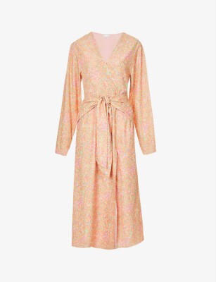 HÜBSCHES AUFWENDIGES MIDIKLEID JOSEPHIN BLUMEN KNOTEN DRAPIERT MULTI Größe: UK - 8 US - 2