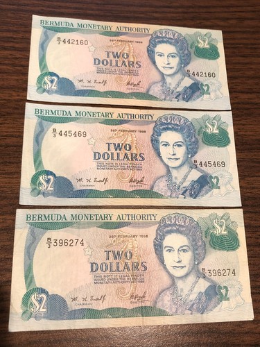 3 - 1996 Bermuda Monetary Authority $2 BMD Dollars Banknote Serial No. B3 442160 - Picture 2 of 3