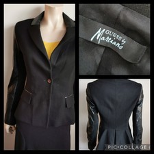 Guess By Marciano Black Blazer With Faux Leather Accents Eu 42 Uk 12