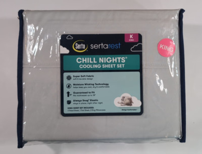 Serta Chill Nights Light Blue King 4 Pc Bed Sheet Set SertaRest Soft Cooling