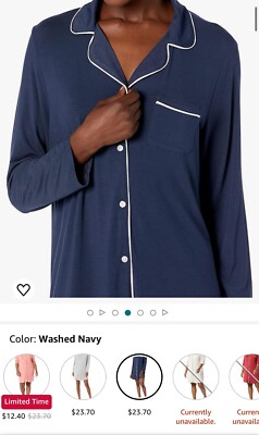 Amazon Essentials Women s Piped Nightshirt Pajama Top Washed Navy Size XL