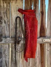 Handmade Studded Vintage Style Cowgirl Red Suede Chaps Western Leather Pant Chap