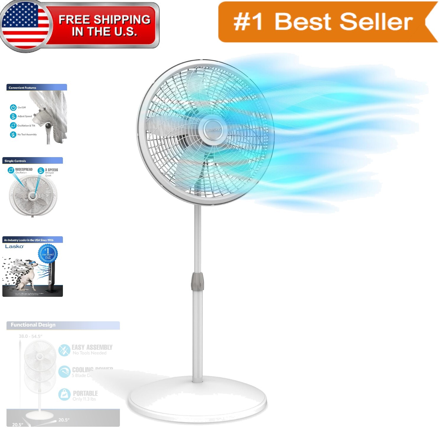 18 Inch Cooling Oscillating Pedestal Fan for Bedroom Living Room Home Office