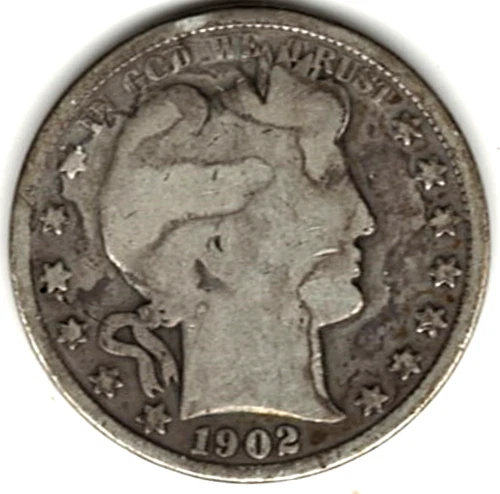 1902 Barber Half Dollar grades GOOD ~ FULL RIMS ~ PLEASE SEE THE SCAN   stk y7