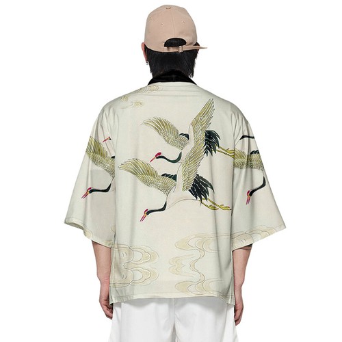 Men 3/4 Baggy Sleeve Kimono Happi Jacket Haori Yukata Shirt Cardigan Top - Picture 2 of 8