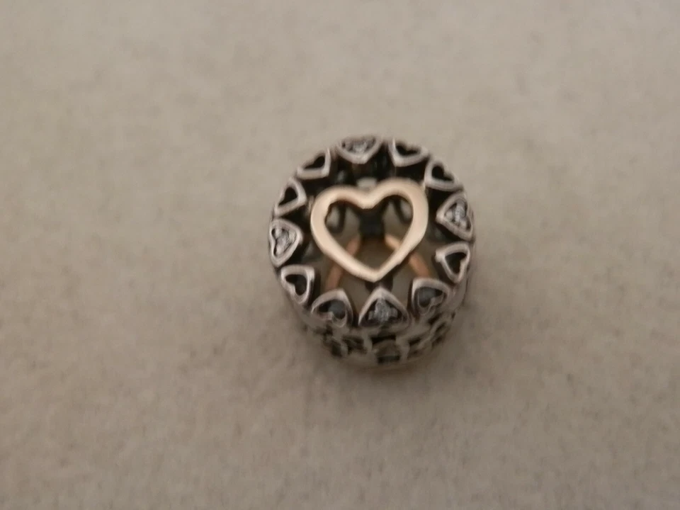 GENUINE AUTHENTIC PANDORA 14K & SS OPENWORK HEART CHARM - 792009CZ - Image 4 of 4