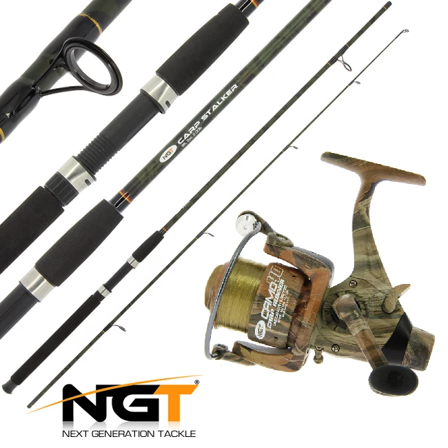 8FT CARP STALKER FISHING ROD IN CAMO + CAMO 60 CARP RUNNER REEL COMBO NGT  TACKLE