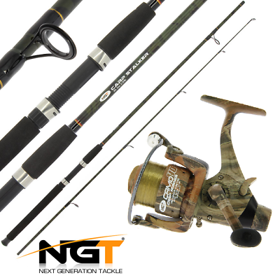 NGT 8ft 2pc Camo Carp Stalking Fishing Rod Set 2BB Carp Runner Reel & Line 