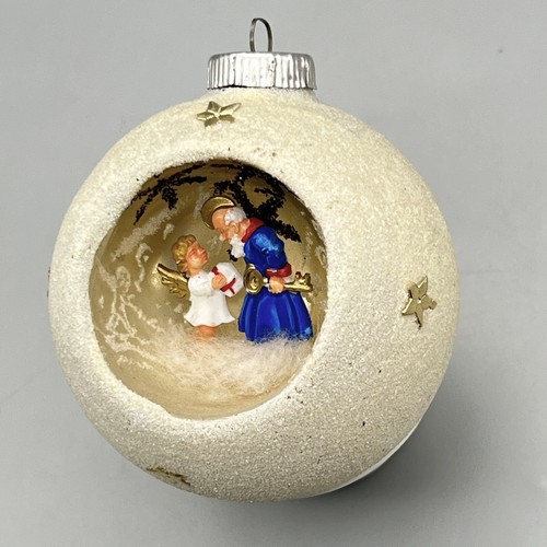 2 VTG DIORAMA St Peter Angel Hair Sugar WEST GERMANY Glass Christmas Ornaments - Picture 6 of 23