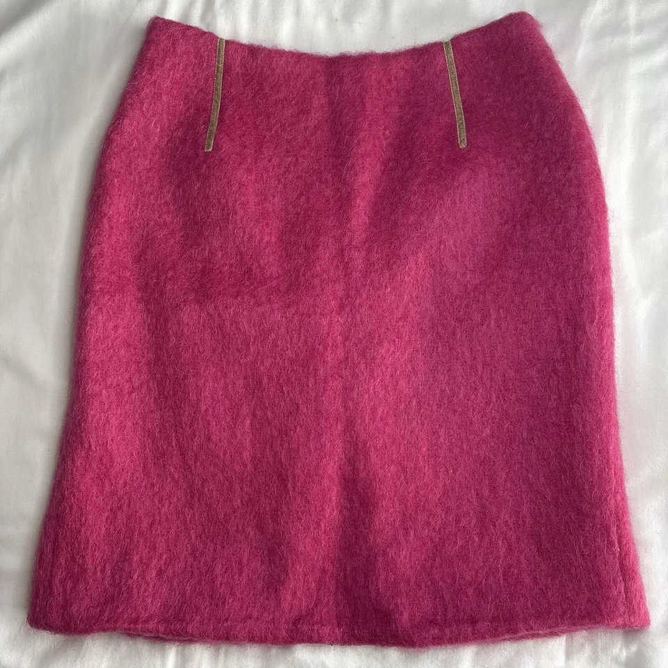 dr. BOUDOIR Falda Rosa Mezcla Mohair con Forro Seda Guepardo/Detalle Lazo Talla 2 