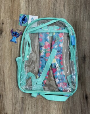 New Clear Disney Stitch Backpack 12x15x5 With Teal Trim, Colorful Straps