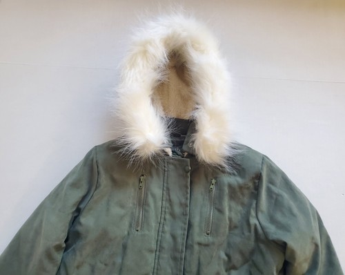 Kids Parka Winter Coat Unisex Size 12 Khaki Olive Green Faux Fur Hood Fleece... - Picture 3 of 14