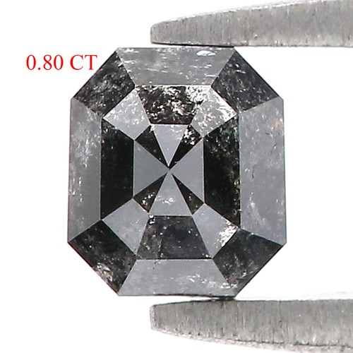 0.80 CT Natural Loose Emerald Cut Diamond 5.10 MM Salt And Pepper Diamond QK1796 - Picture 2 of 8