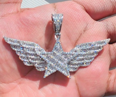 3.00 Ct Lab-Created Diamond Wedding Star Angle Wings Pendant 925 Sterling Silver