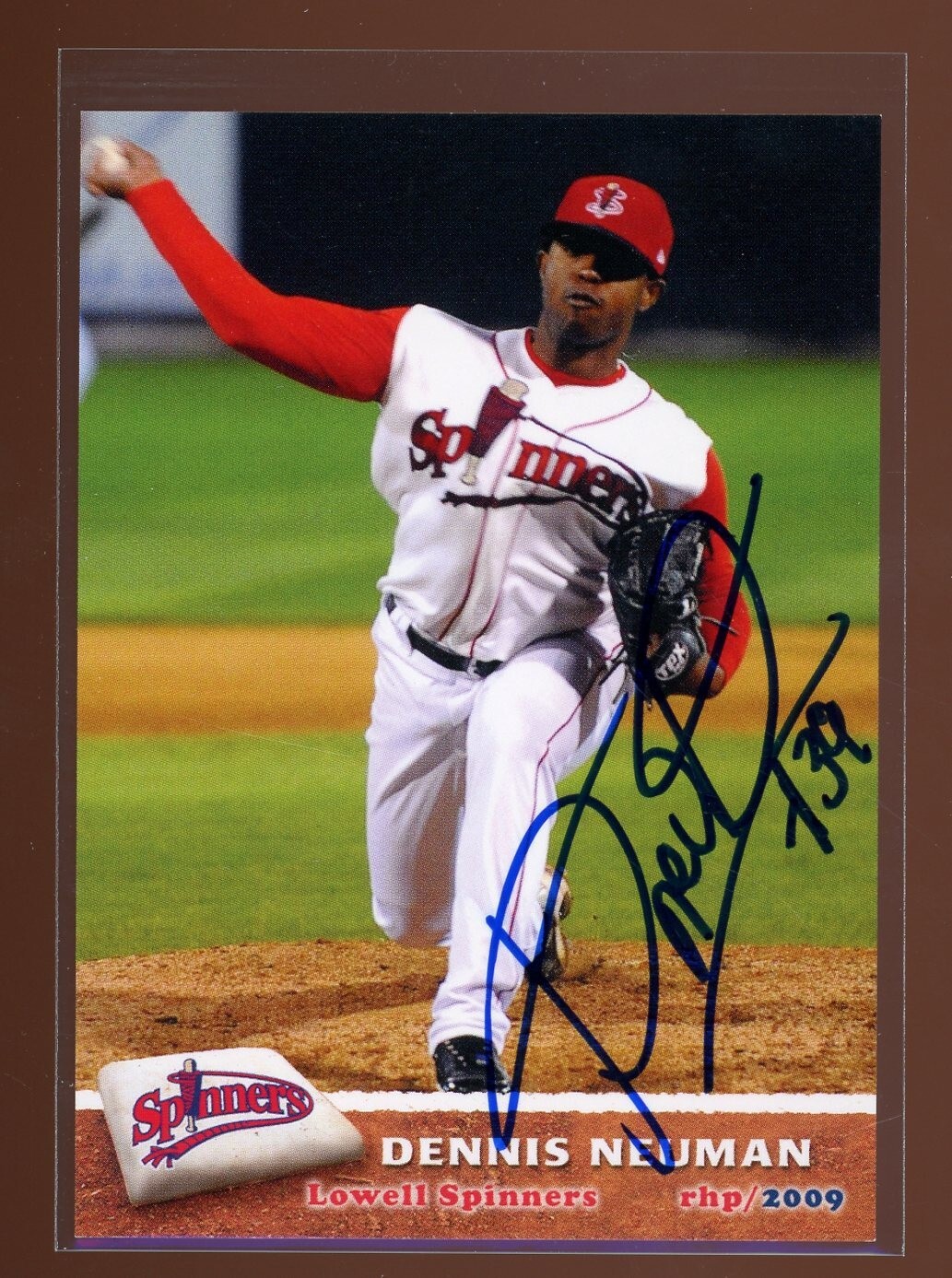 2009 Lowell Spinners DENNIS NEUMAN Signed Card autograph auto RED SOX
