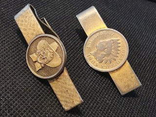 Lot Of 2 Unique Indian Cent tie clip clasp type.