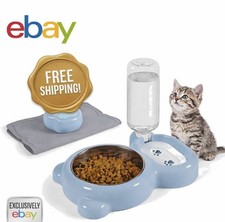 Dog Bowls,Cat Food  Water Bowl Set with Water Dispenser  Stainless LIGHT BLUE