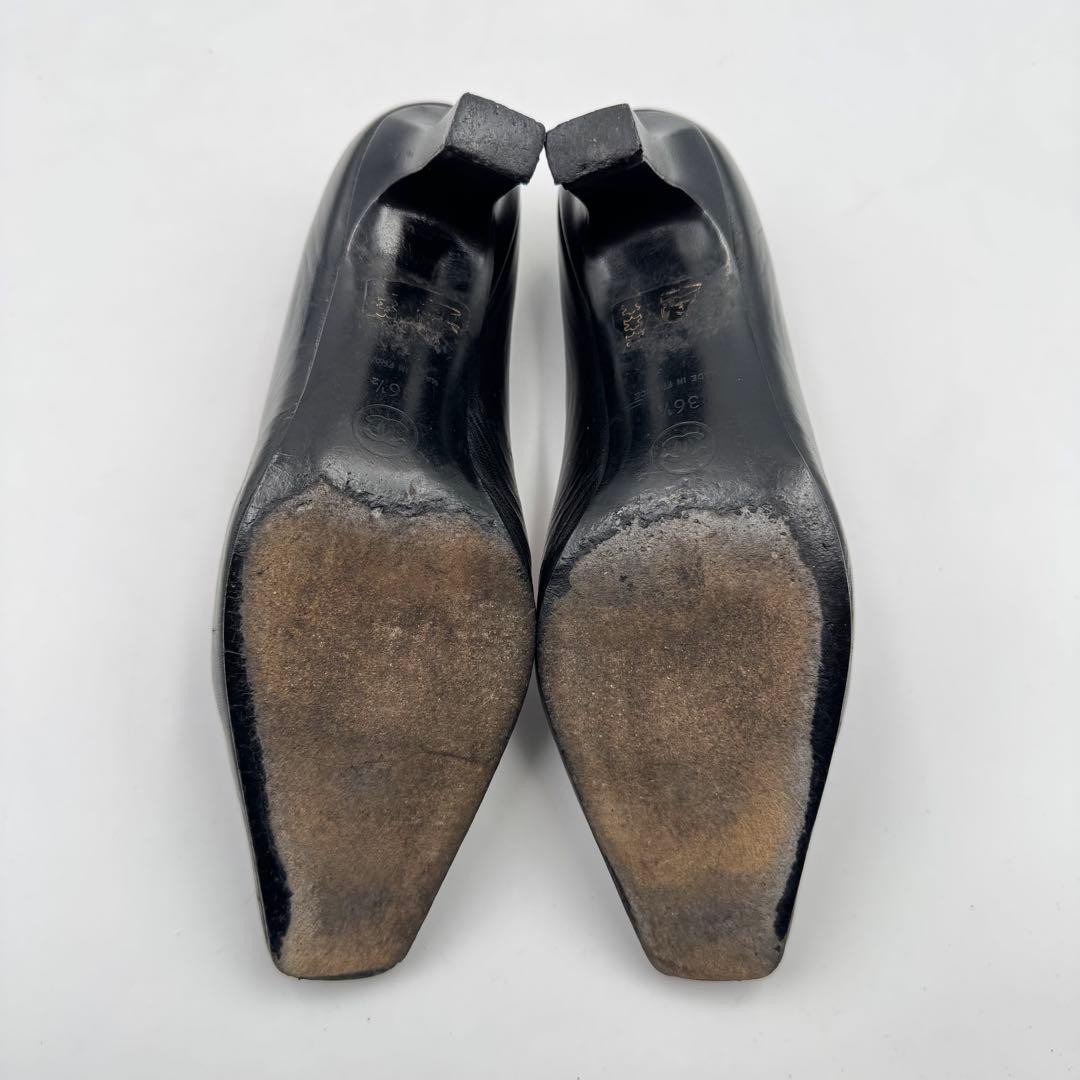 Chanel Heel Pumps Black Leather With Coco Mark Size 36.5 US Abt 6.5 For Women thumbnail 15