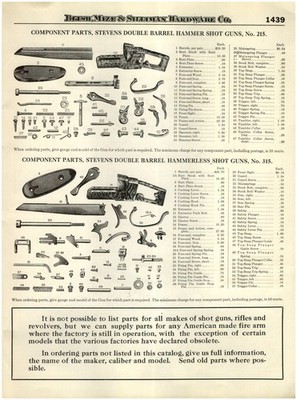 1924 PAPER AD Stevens Shot Gun No. 215 315 Component Parts L C Smith Guns
