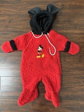 VTG Disney Mickey Mouse Sherpa Fleece Snowsuit Bunting Baby 0-6M USA Made