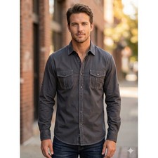 Michael Brandon Mens Charcoal Gray Long Sleev...